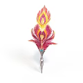 Vibrant Red Yellow Orange Feather Decorative Accessory With Metallic Base And Intricate Design
