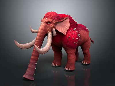 Red Furred Mammoth With Long Tusks Spikes And Red Eyes In 3D Rendering 3d model