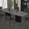 Modern Oval Dining Table Set With Marble Top And Six Leather Chairs 3d model