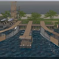 Container Buildings On Water With Connected Structures Trees And Outdoor Seating Areas