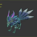 Fantasy Creature 3D Model With Blue White Feathers And Pink Purple Horns