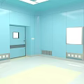 Medical Clean Room Interior With Light Blue Walls Metal Cabinets Door And White