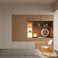 Modern Wooden Closet Interior Design With Open Shelves Mirror And Lighting