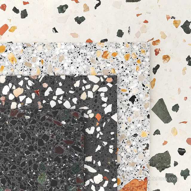 Terrazzo Components With Black White And Colorful Speckled Aggregate Textures 3d model 