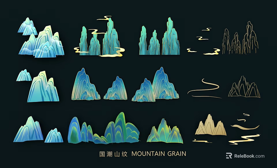 Colorful Chinese Style Mountain Pattern Wall Decor With Artistic Designs 3d model