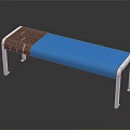 Modern Public Chair With Blue Seat Wooden Backrest And Metal Frame