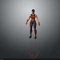 3D Rendered Female Gaming Character In Red Purple Outfit With Wrist Guards And Knee Pads