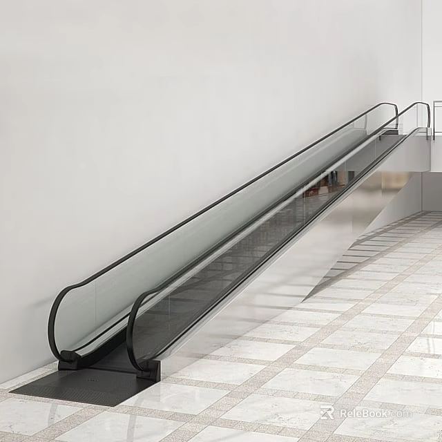 Commercial Escalator Equipment With Modern Glass Handrail And Metal Structure In Indoor Mall 3d model 