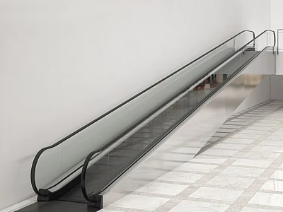 Commercial Escalator Equipment With Modern Glass Handrail And Metal Structure In Indoor Mall 3d model