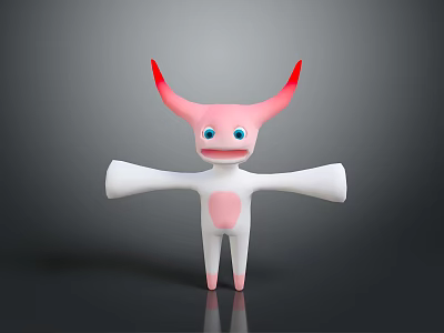 Pink And White Cartoon Character With Red Horns Blue Eyes And Circular Chest 3d model