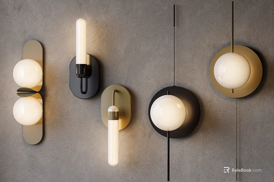 Modern Wall Lamps With Various Designs Round Cylindrical Shapes Black Gold Metal Frames 3d model 