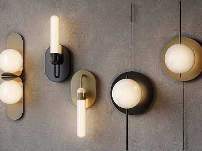 Modern Wall Lamps With Various Designs Round Cylindrical Shapes Black Gold Metal Frames 3d model