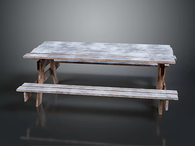 Rustic Weathered Wooden Outdoor Picnic Table and Bench Set with Natural Wood Texture 3d model
