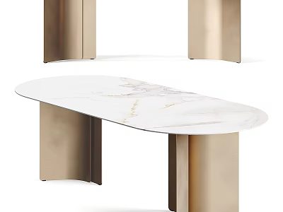Elegant Modern Desk With White Marble Top And Metal Gold Legs 3d model