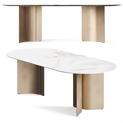Elegant Modern Desk With White Marble Top And Metal Gold Legs 3d model