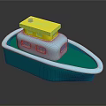 Colorful Toy Boat With Green Hull White Cabin Blue Windows And Yellow Top