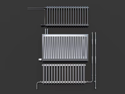 Various Types Of Modern Silver Heating Radiators With Column Panel And Pipe Components 3d model