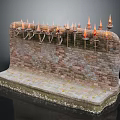 Ancient Style Brick Wall Structure With Lit Torches On Stone Platform Base 3d model