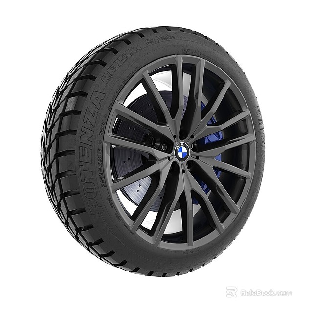 Premium Car Tire with Black Alloy Wheel and BMW Logo Tread Pattern 3d model 