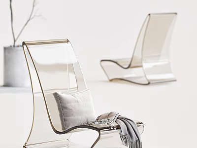Transparent Acrylic Accent Chair With White Cushion And Gray Throw Blanket In Modern Interior 3d model