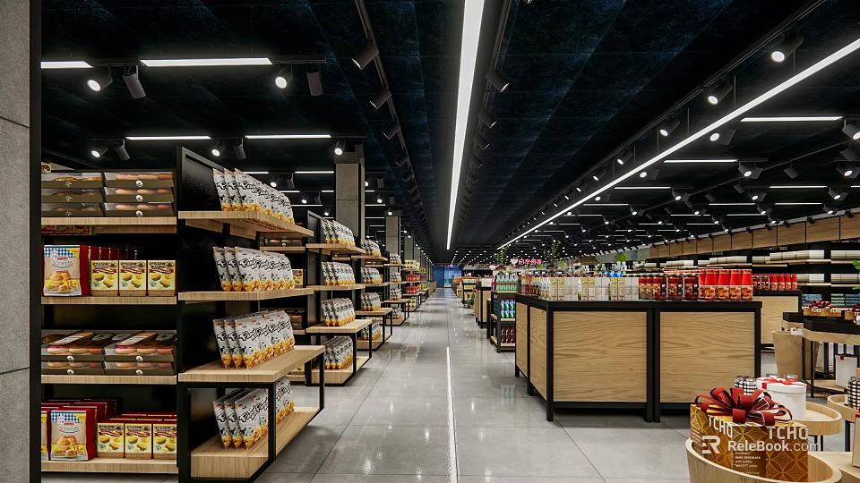 Well Lit Supermarket Department Store With Spacious Aisles And Stocked Grocery Shelves 3d model 