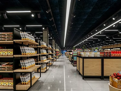 Well Lit Supermarket Department Store With Spacious Aisles And Stocked Grocery Shelves 3d model