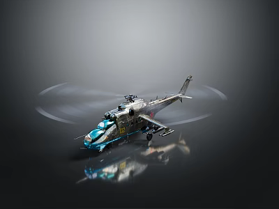 Helicopter With Spinning Rotors In Mid Air Displaying Dynamic Aerial Movement 3d model