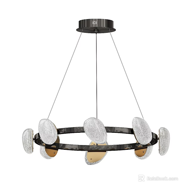Modern Chandelier With Circular Black Frame Transparent Decorative Pieces And Metallic Accents 3d model 