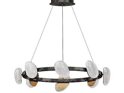 Modern Chandelier With Circular Black Frame Transparent Decorative Pieces And Metallic Accents 3d model
