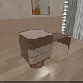 Modern Wooden Dressing Table Interior With Drawers And Floor Lamp Near Window Wall Art