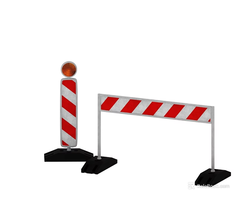 Red And White Striped Swing Door With Orange Warning Light And Rail Structure 3d model 