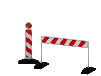 Red And White Striped Swing Door With Orange Warning Light And Rail Structure 3d model