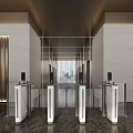 Modern Luxury Lobby Front Desk Reception With Round Marble Desk And Green Plants