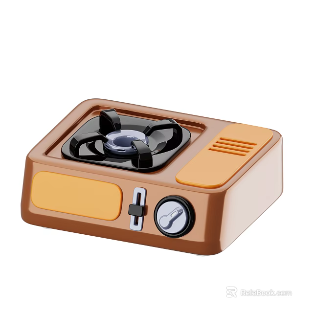 Portable Brown Gas Stove With Yellow Panel And Burner Knob 3d model 