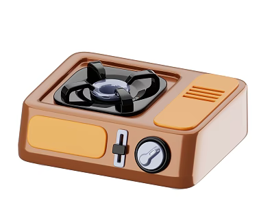 Portable Brown Gas Stove With Yellow Panel And Burner Knob 3d model