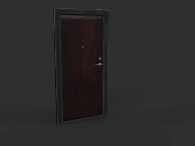 Dark Brown Wooden Entrance Door With Metal Frame Lock And Modern Design 3d model