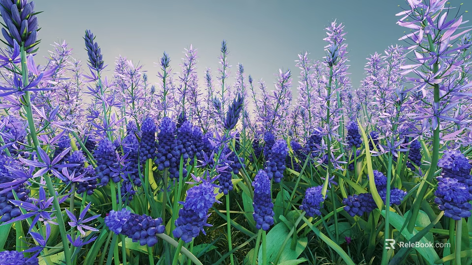Lush Outdoor Bush With Vibrant Purple Flowers And Fresh Green Leaves In Garden 3d model 