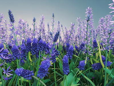 Lush Outdoor Bush With Vibrant Purple Flowers And Fresh Green Leaves In Garden 3d model