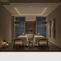 Luxury SPA Sauna Relaxation Room With Wooden Massage Beds Aromatherapy Candles And Soft Lighting