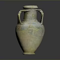 Hand Carved Classical Vase Sculpture With Two Handles And Cracked Blue Green Texture
