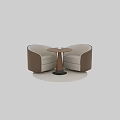Modern Interior Table And Chairs Set With Upholstered Beige Chairs And Wooden Round Table Top