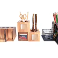 Practical Desktop Storage Organizers With Wooden Metal Holders Pens Pencils Scissors