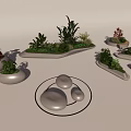 Park Landscape Design With Green Plants White Planters And Round Stones