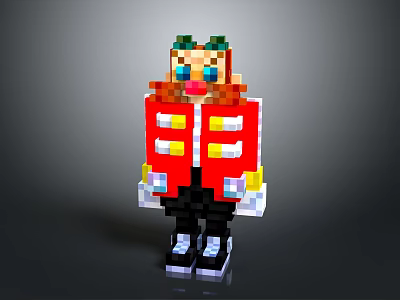 Pixel Art Nutcracker Decorative Toy With Red Coat Yellow Buttons Green Hair And Blue Nose 3d model
