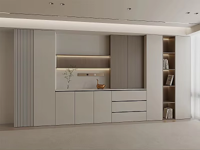 Modern Sideboard with LED Lighting Open Shelves Drawers and Cabinets in Elegant Room 3d model