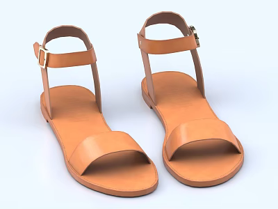 Brown Leather Sandals with Simple Adjustable Strap Design and Comfortable Flat Sole 3d model