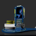 Modern Photo Check-in Spot with Blue Installation Yellow Box Tire and MICH Brand Platform