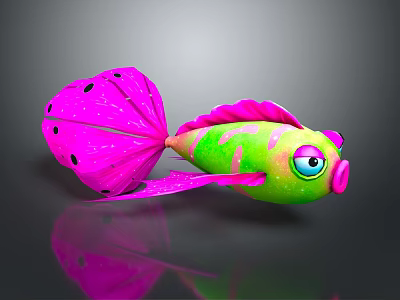 Colorful Pink And Green Fish With Big Eyes And Spotted Tail In Cartoon Style 3d model
