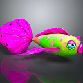 Colorful Pink And Green Fish With Big Eyes And Spotted Tail In Cartoon Style