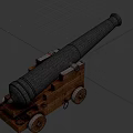 Antique Cannon Weapon With Metal Barrel Wooden Carriage And Wheels